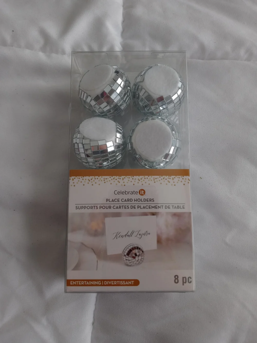 Celebrate It Silver Mirror Disco Ball Place Card Holders - 8 Count